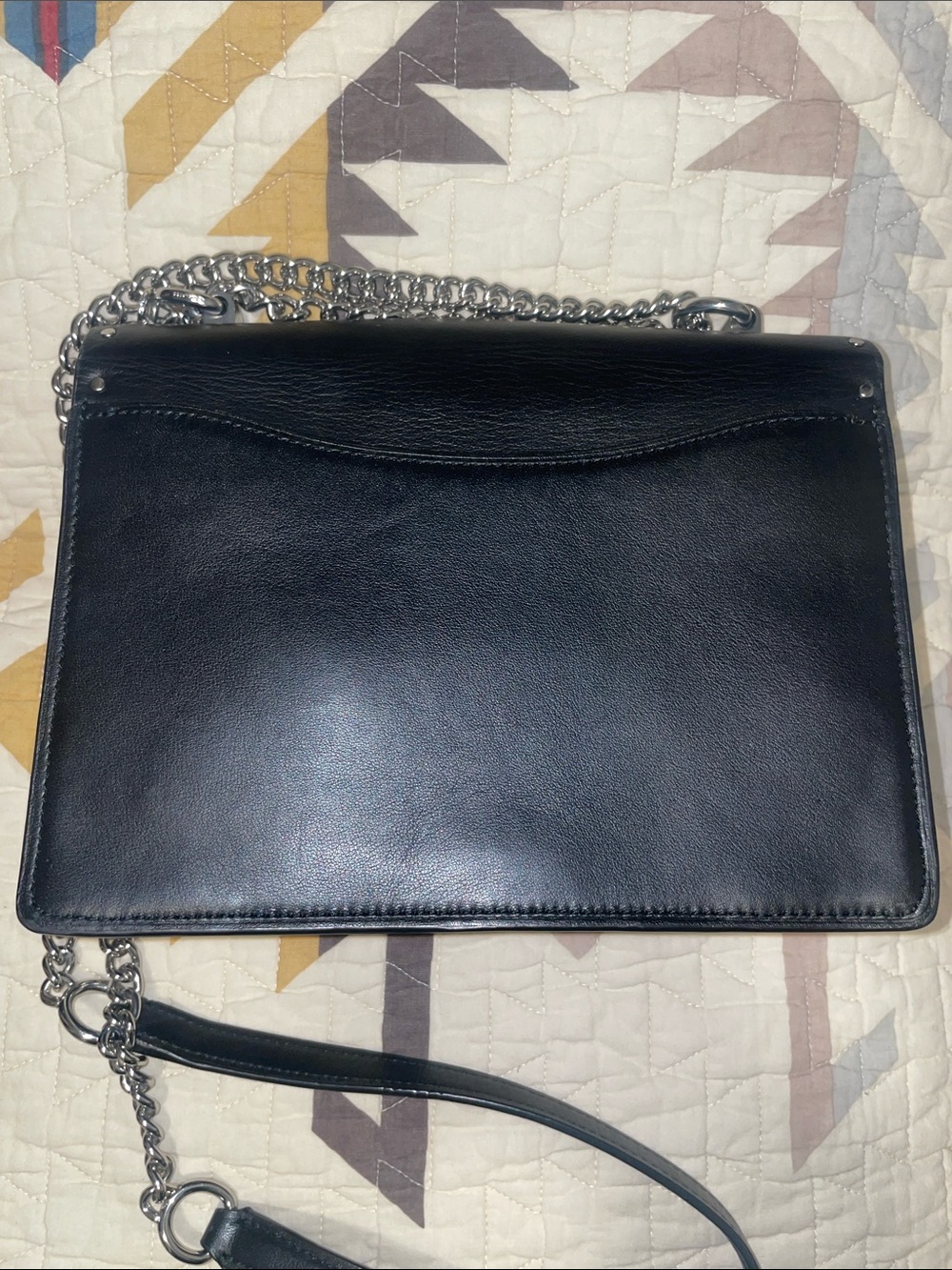 Coach Black Leather Shoulder Bag with Silver Chain and Studs - Picture 6 of 8